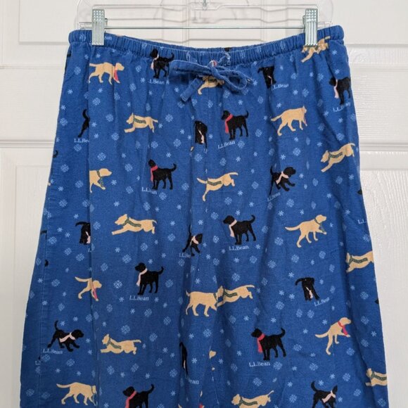 LL Bean Flannel Sleep Pants Womens Size Medium Blue Yellow Lab Black Lab Pajamas - Picture 2 of 11